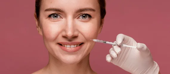 Woman having her face injected